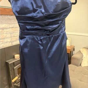 Strapless Satin Evening prom Dress in Deep Navy